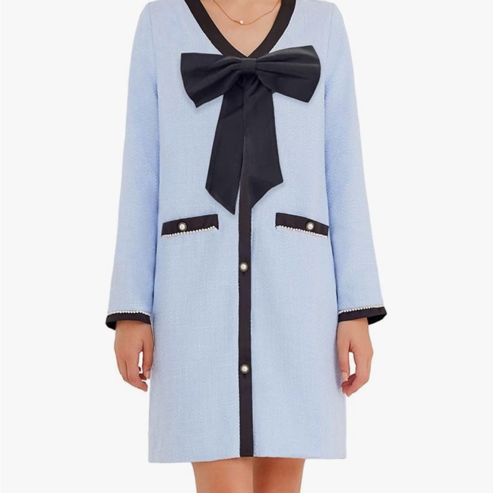 Light Blue Cardigan with Black Bow